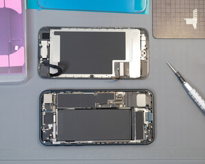 a modern phone disassembled during the repair