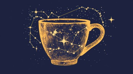 Golden cup, constellations, starry night