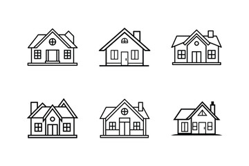 suburban house icon line art vector illustration