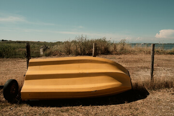 Yellow boat on the lake.