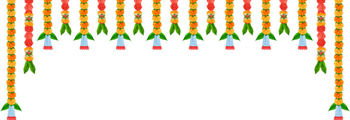 Flower garland decoration toran for Happy Diwali, Dussehra Wedding Invitation Indian Holiday festival background template for banner
