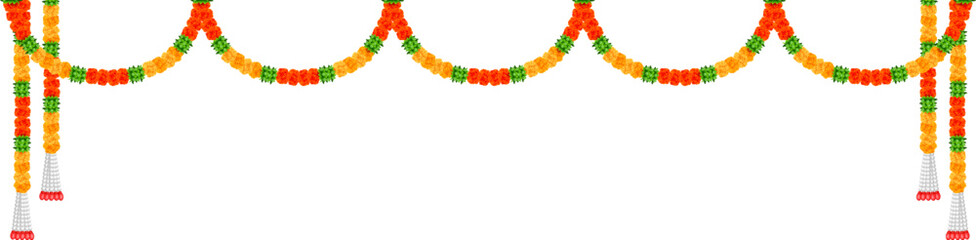 Flower garland decoration toran for Happy Diwali, Dussehra Wedding Invitation Indian Holiday festival background template for banner