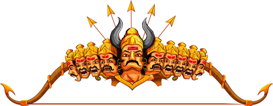 Ravana with ten heads for Navratri festival of India poster for Dussehra