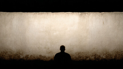 Silent silhouette against weathered wall, pondering the shadows of Yule and Diwali, secret thoughts whispering into the void