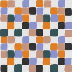 Geometric Design,Middle eastern decorative mosaic tile pattern with white, orange, blue, green and black square tiles, checkered patterns. Abstract tile background. Noise structure with colored tile..