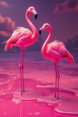 pink flamingos in water
