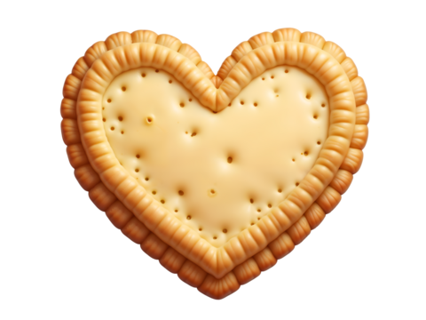Heart-shaped biscuit with golden edges on white background. Ideal for Valentine's, dessert, and sweet-themed content. Generative AI