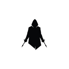 Mysterious hooded figure holding hidden blades