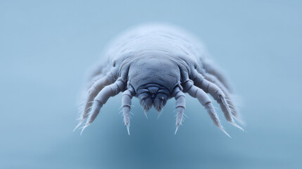 Microscopic dust mite, mysterious arachnid realm, evoking World Asthma Day and Allergy Awareness Week, ethereal alien-like creature