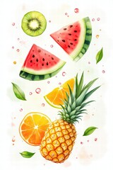 frutas tropicales en fondo blanco