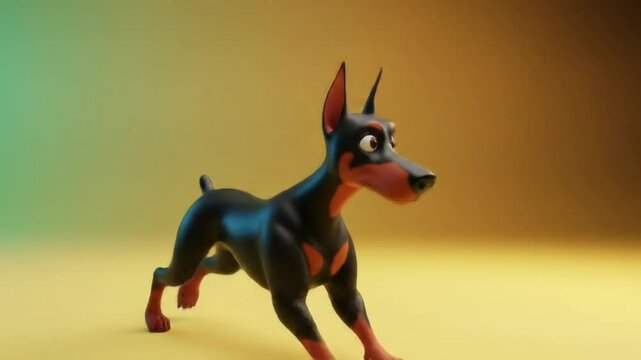 Playful 3D Animated Doberman Pinscher Cartoon Character