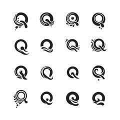 Unique Alphabet Letter Q Logo Set in Fluid and Liquid Style, Creative Branding Icons with Abstract Shapes for Business, Graphic Design and Templates

