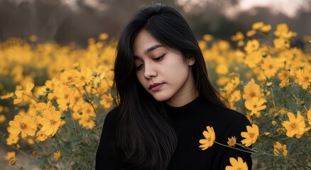 Serene Moments in a Field of Yellow Flowers