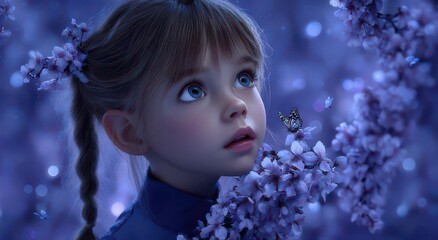 Dreamy Child in a Blooming Floral Wonderland