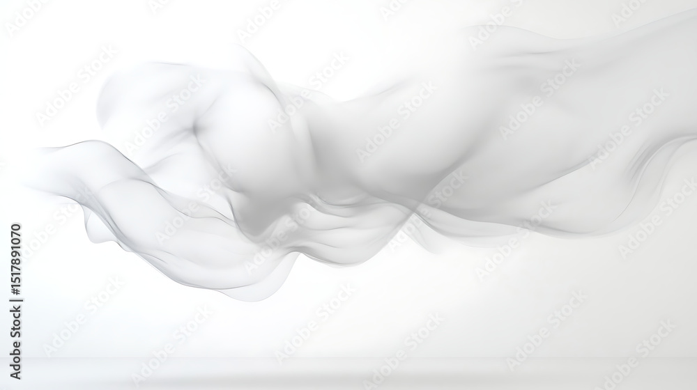 Poster abstract flowing white fabric in a studio setting with soft light and subtle texture, suggesting mov