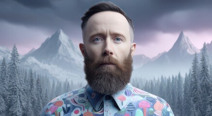 Surreal Portrait Against Majestic Mountain Landscape