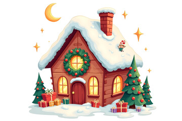 Obraz premium Cute cartoon christmas gingerbread house with sweets