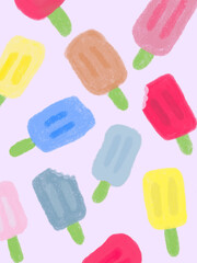 Colorful pastel popsicle pattern on soft background, ideal for cute summer-themed designs