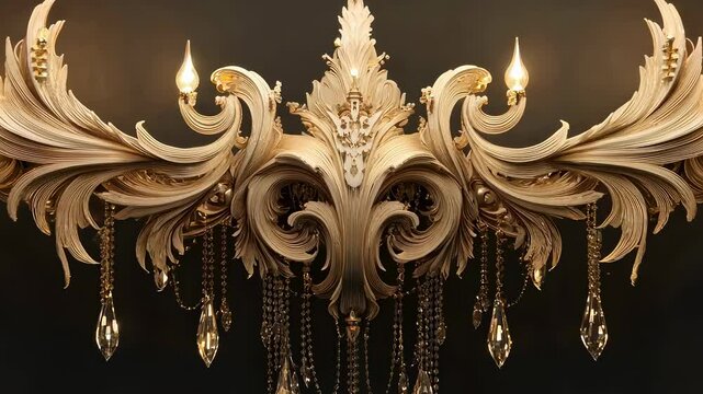Luxurious golden ornamental sculpture in the shape of a flower on rustic wooden surface.
