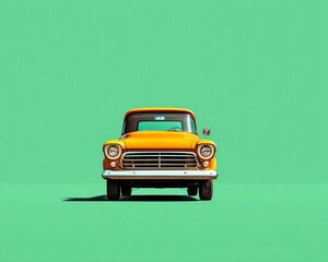 Vintage Orange Pickup on Green Background