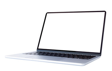Modern Laptop Computer with Blank White Screen Isolated on White Background
