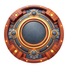 Naklejka premium Circular Decorative Shield With Wood And Metal Elements And Illuminated Edges On Transparent