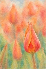 Single Tulip in Soft Focus &ndash; Watercolor Style, AI Enhanced from Original Photo
