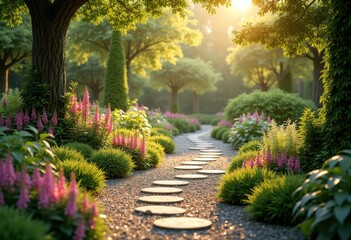 vibrant garden pathways rich diverse plant textures colors natural beauty serenity, plants, nature, flowers, leaves, shade, annuals, perennials, foliage