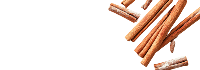 Cinnamon sticks collection aromatic spice close up isolated on transparent PNG