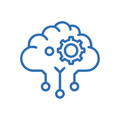 Obraz premium Brain with gears and circuit lines in minimalist blue design 
