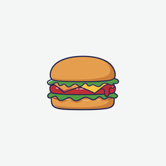 Colorful cartoon hamburger illustration perfect for kids’ designs, menus, t-shirts, and playful branding. High-quality, fun, and eye-catching clipart.