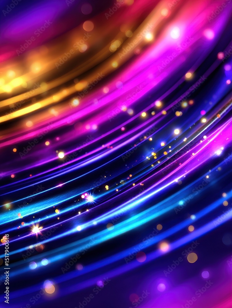 Poster vibrant abstract background with flowing colorful lines and sparkling particles creating depth