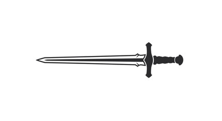 Simple Black and White Illustration of a Medieval Sword on White Background