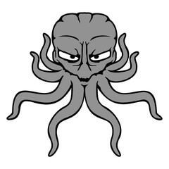 Octopus Alien Monster Horror Alien Grinning Smile Isolated Vector Graphic Design Illustration
