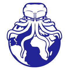 Octopus attacks Earth giant alien monster tentacle Isolated Vector Graphic Design Illustration
