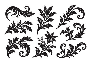 Obraz premium Floral Ornament Vector Set – Vintage Baroque Decorative Flourishes and Swirl Elements