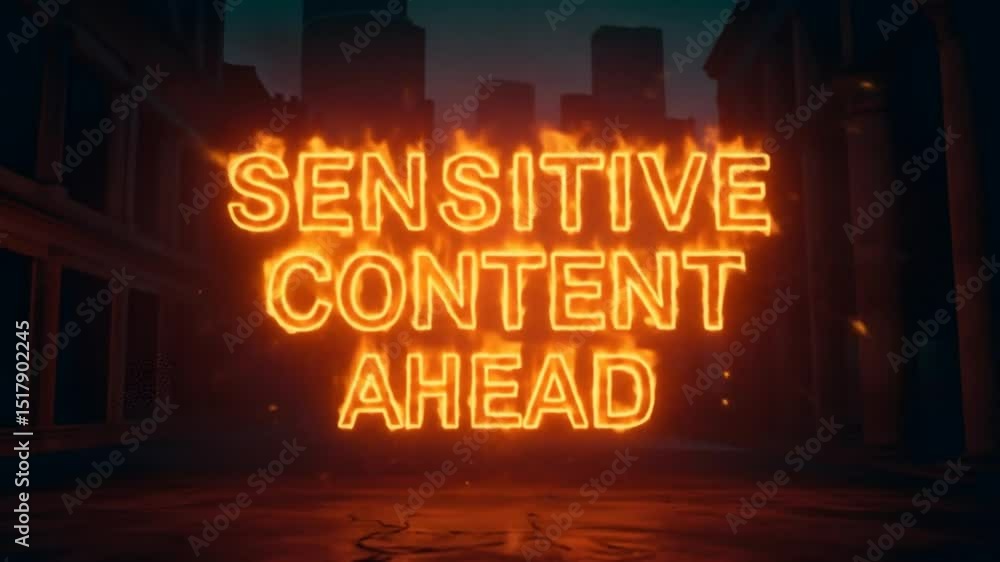 Poster burning text message in dark urban setting sensitive content ahead
