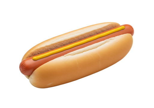 PNG cut out isolated background. Classic Hot Dog with Mustard in a Bun
