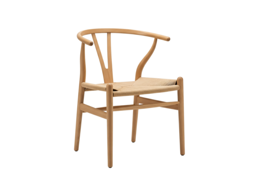 PNG cut out isolated background. Danish Modern Wishbone Chair with Woven Seat
