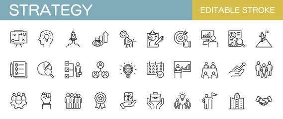 Strategy line icons set. Marketing, business, management and project. Editable stroke. Vector illustration