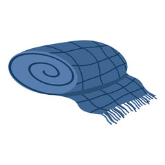 Cozy blue blanket, comforter rolled with fringes vector illustraion