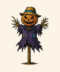 Scary cartoon scarecrow.Halloween cartoon creepy character vector clipart illustration