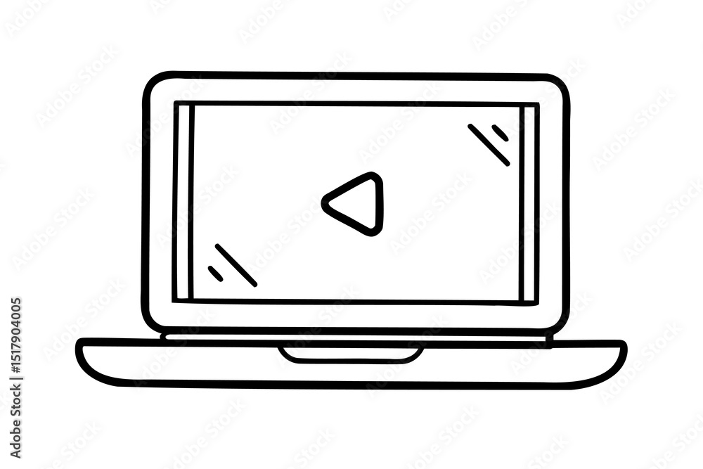 Poster laptop screen showing play button simple line drawing