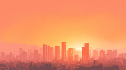 Fototapeta premium City Skyline at Sunset with Silhouetted Buildings 