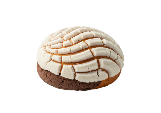 PNG cut out isolated background. A single Mexican pan dulce, known as a concha. 