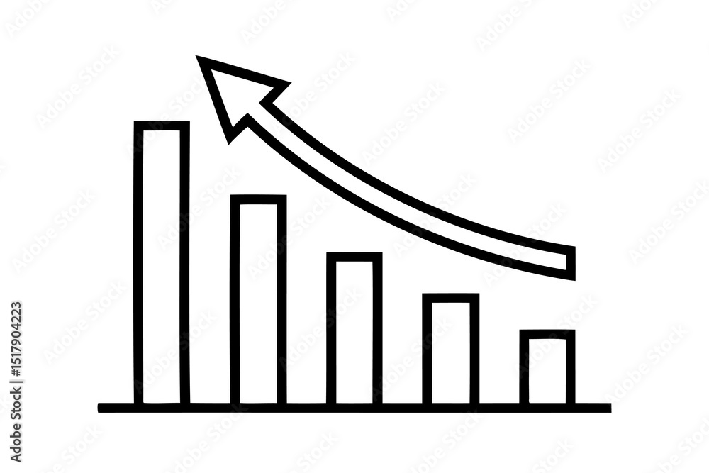 Poster decreasing bar graph with upward trending arrow business chart