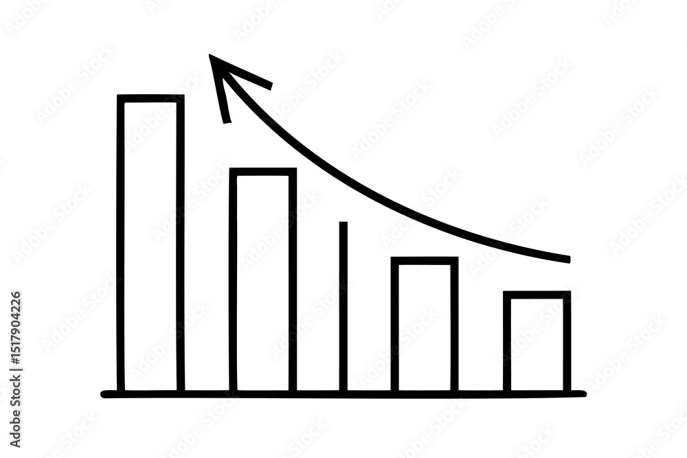 Poster decreasing bar graph showing trend decline downward arrow