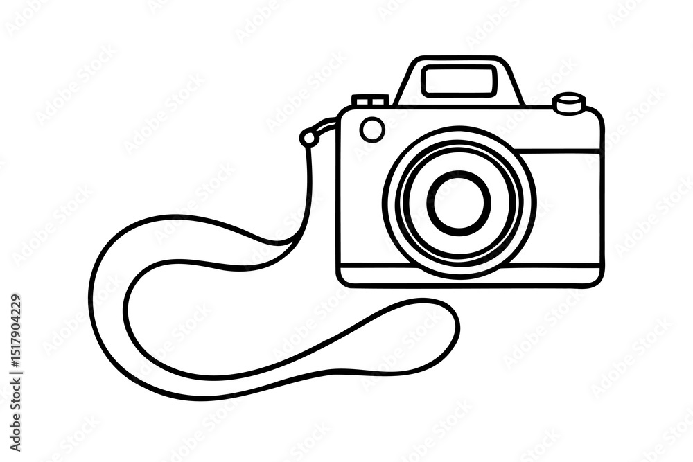 Poster simple line drawing of a camera with strap