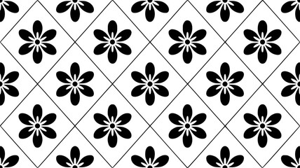 Fototapeta premium Seamless black and white floral pattern design for tiles or wallpaper.