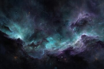 Fototapeta premium Teal And Purple Cosmic Nebula In Dark Space